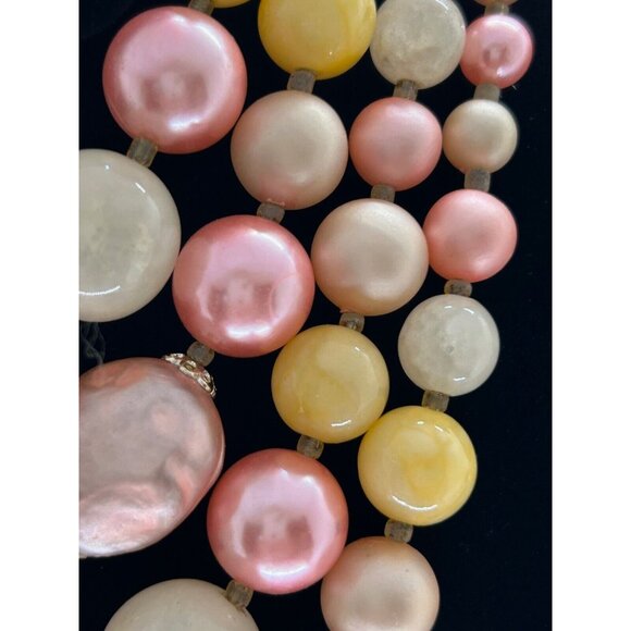 Japan Faux Pearls Necklace Earrings Pink Acrylic 4 Strands Clip-On Statement - Picture 8 of 16